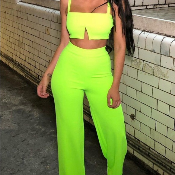 neon green flare pants
